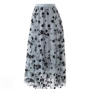 Black & White Mesh Floral Maxi Skirt